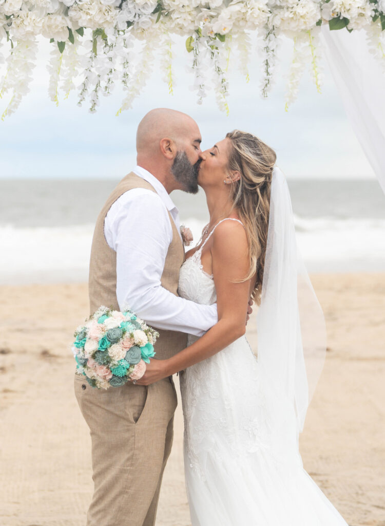 First Kiss Beach Wedding